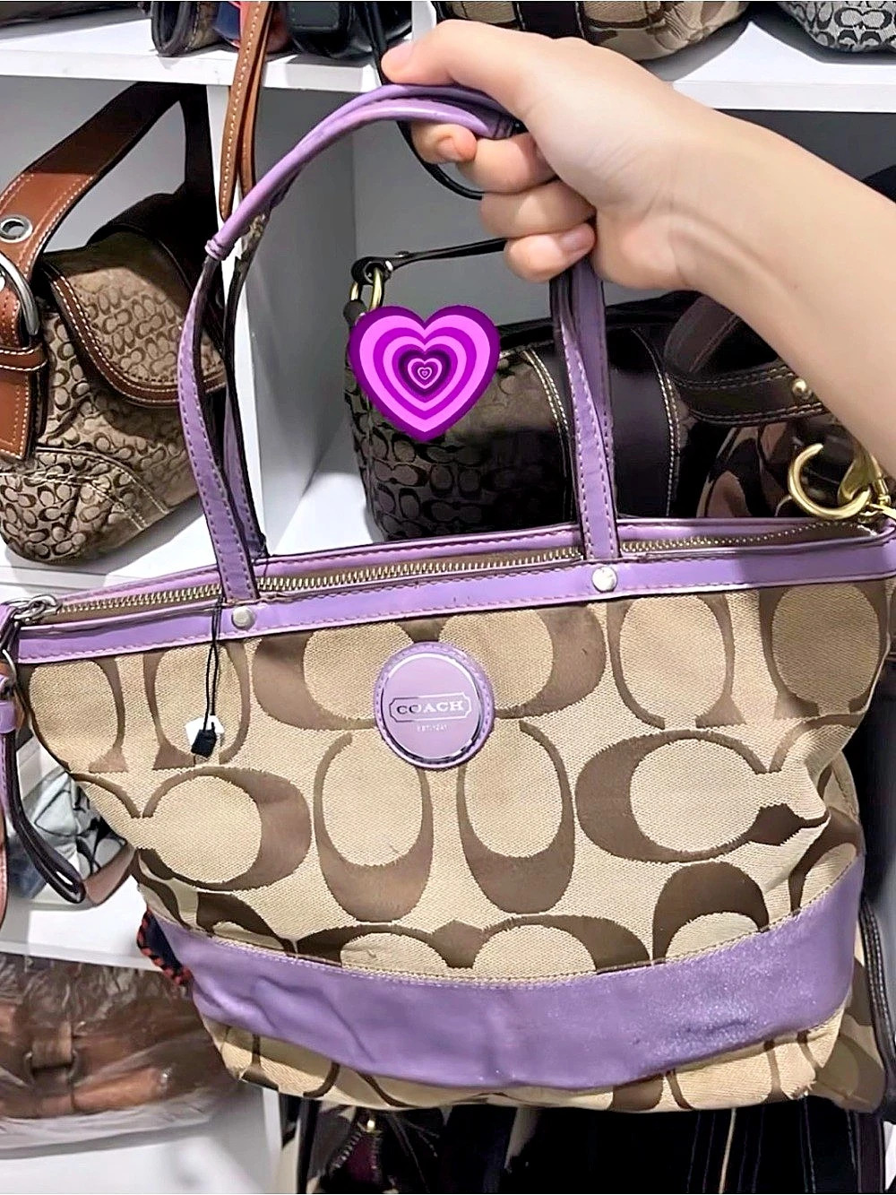 Coach Monogram Shoulder Bag in Brown & Purple